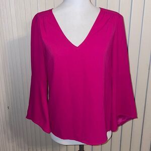 Trina Turk Enamel V-neck Bell Sleeve Blouse Top